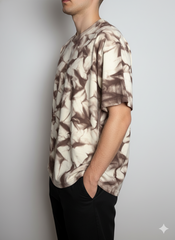 Crinkle-Dye Oversized T-Shirt– Beige & Brown
