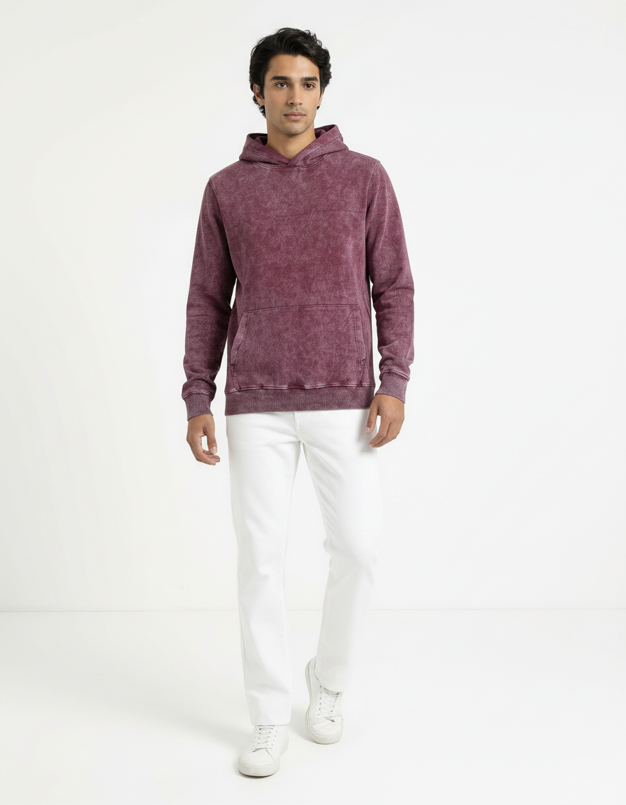 Vintage Acid Wash Hoodie – Maroon Mist [300 GSM]