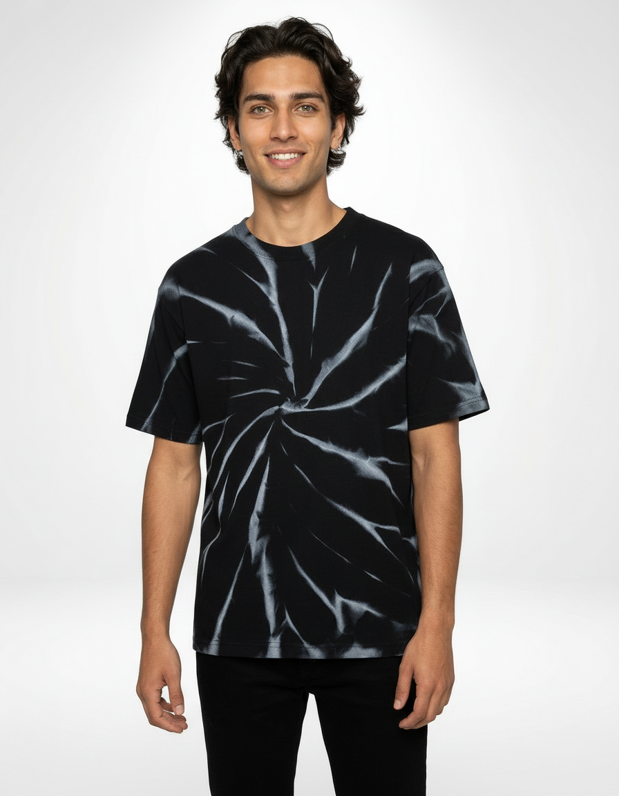 Spiral Tie-Dye Oversized T-Shirt – Black & Grey [240 GSM]