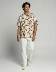 Crinkle-Dye Oversized T-Shirt– Beige & Brown [240 GSM]