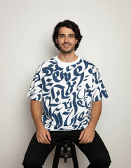 Artform Oversized Graphic T-Shirt – White & Navy [240 GSM]