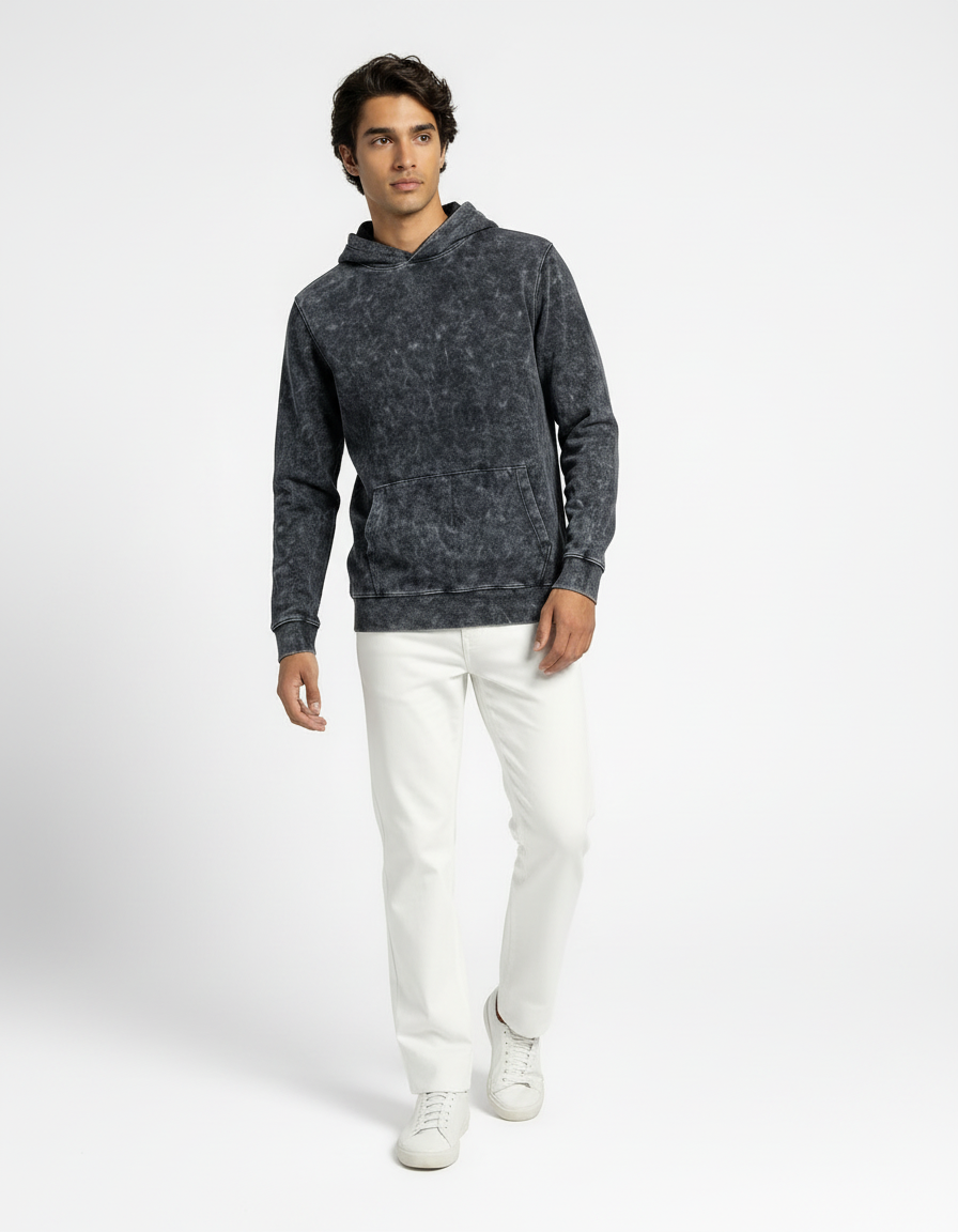 Vintage Acid Wash Hoodie – Charcoal Black [300 GSM]