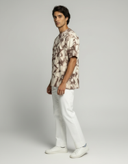 Crinkle-Dye Oversized T-Shirt– Beige & Brown [240 GSM]