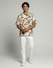 Crinkle-Dye Oversized T-Shirt– Beige & Brown [240 GSM]