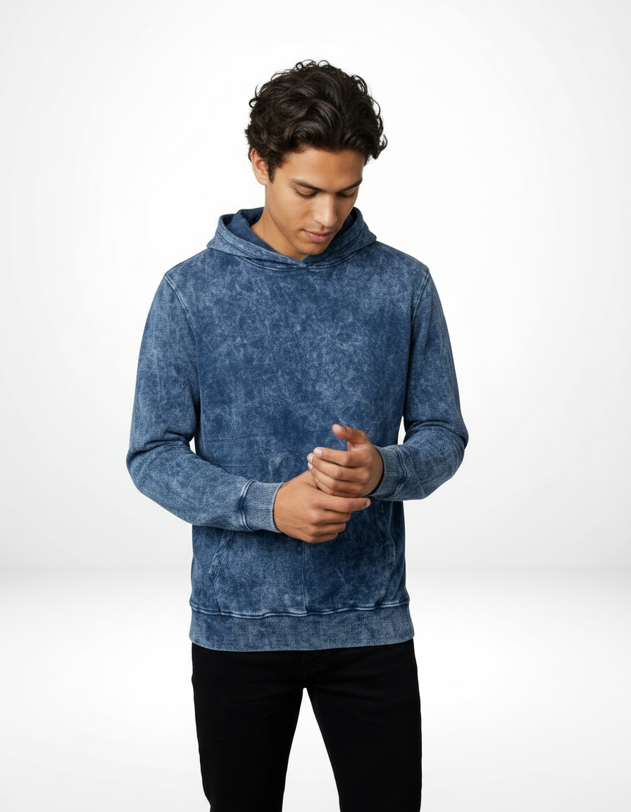 Vintage Acid Wash Hoodie – Blue Haze [300 GSM]