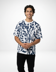 Artform Oversized Graphic T-Shirt – White & Navy [240 GSM]