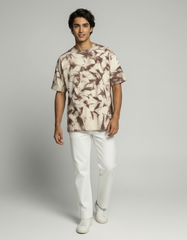 Crinkle-Dye Oversized T-Shirt– Beige & Brown [240 GSM]