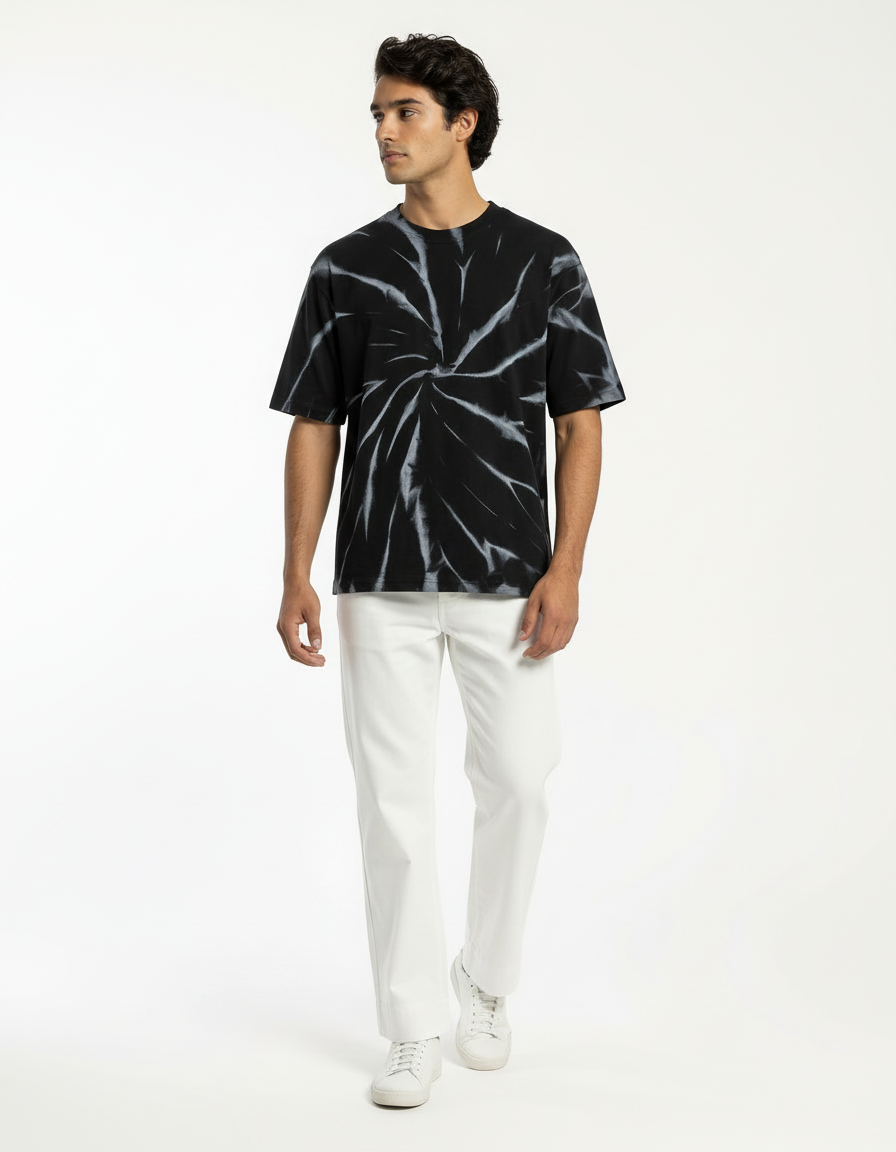 Spiral Tie-Dye Oversized T-Shirt – Black & Grey [240 GSM]