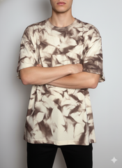 Crinkle-Dye Oversized T-Shirt– Beige & Brown