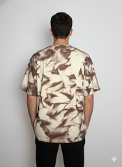 Crinkle-Dye Oversized T-Shirt– Beige & Brown