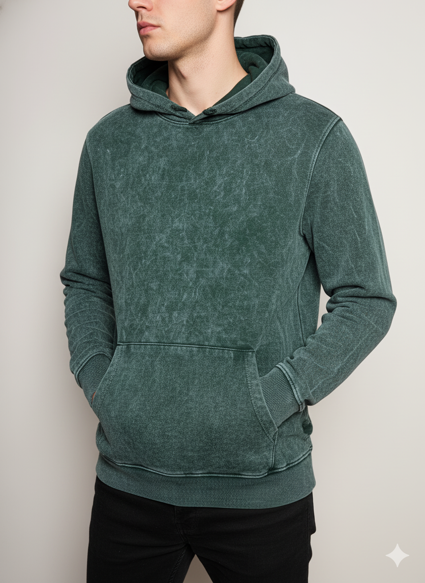 Vintage Acid Wash Hoodie - Evergreen