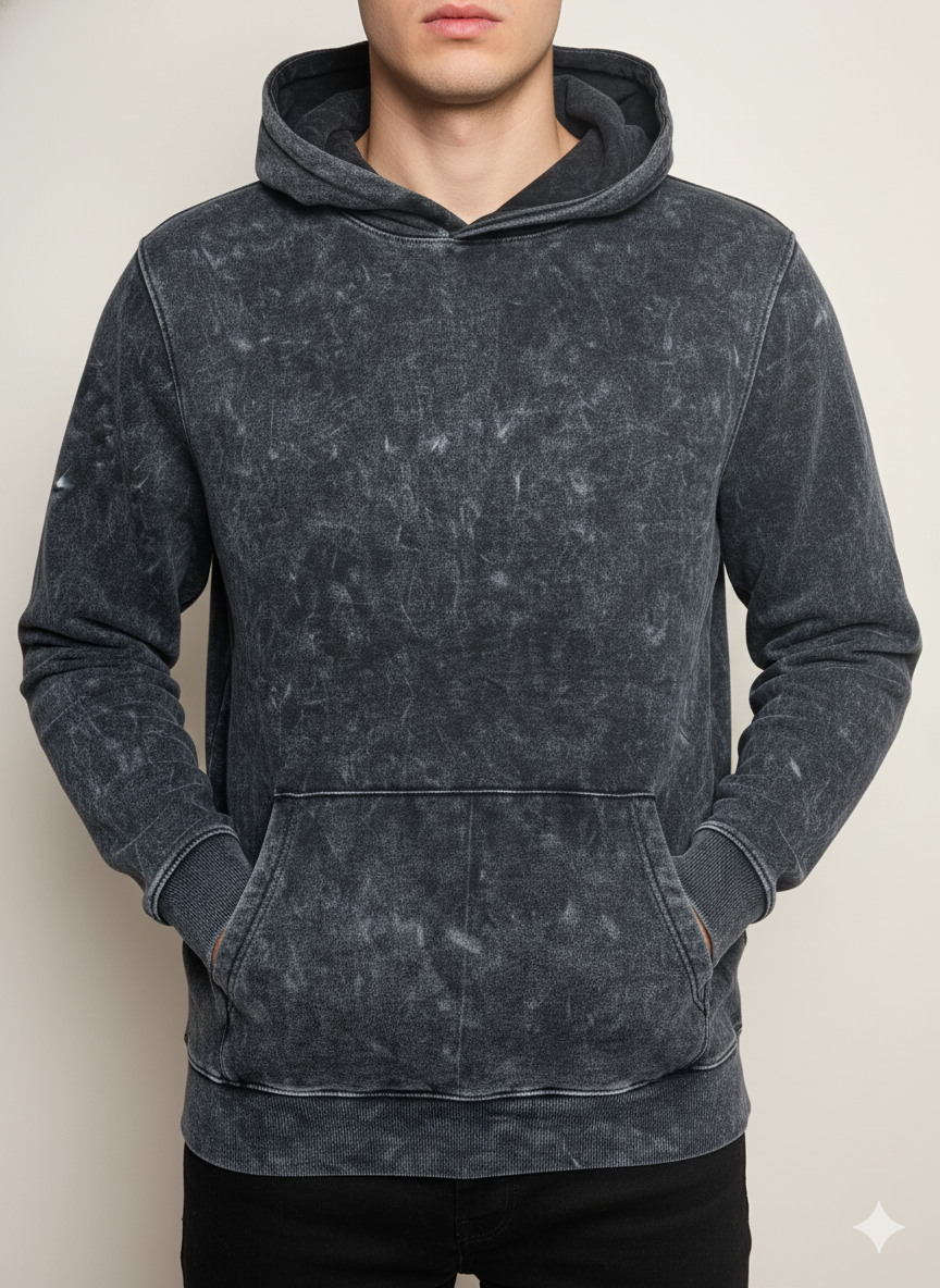 Vintage Acid Wash Hoodie – Charcoal Black