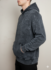 Vintage Acid Wash Hoodie – Charcoal Black