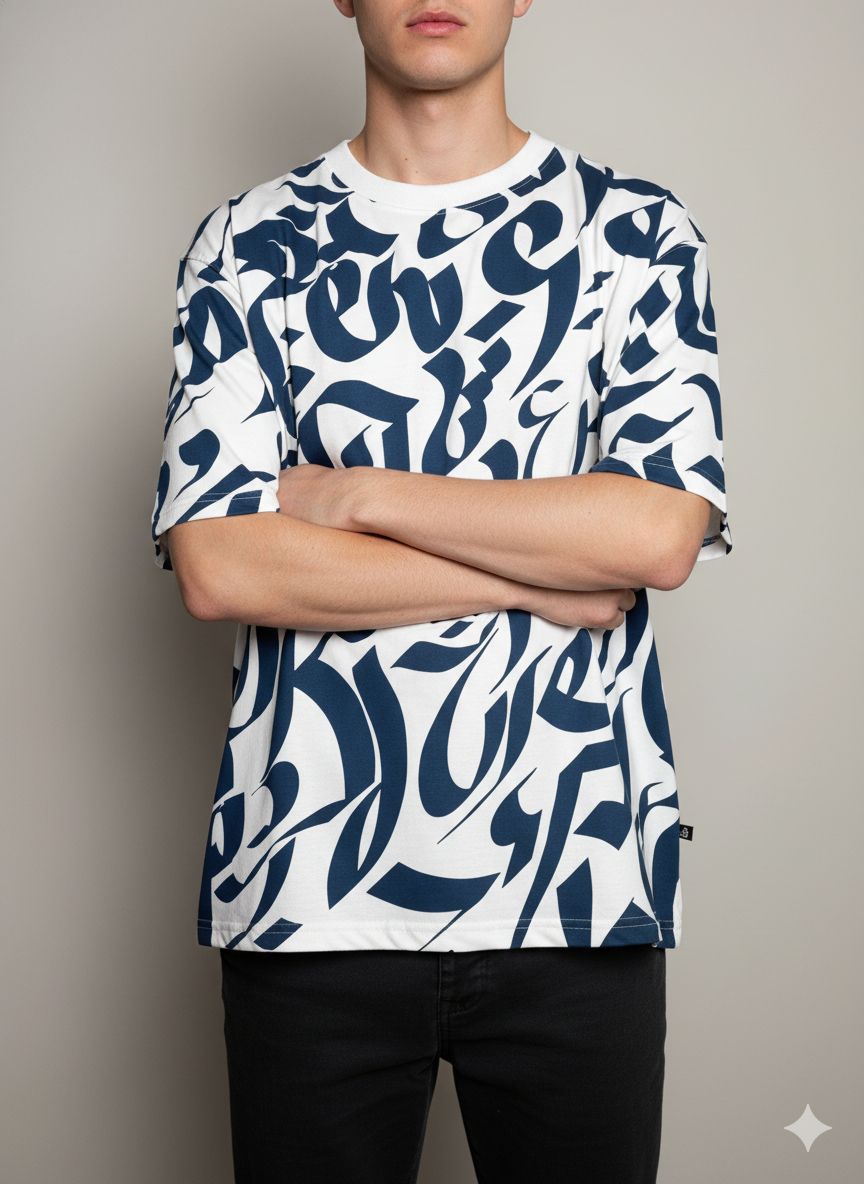 Artform Oversized Graphic T-Shirt – White & Navy