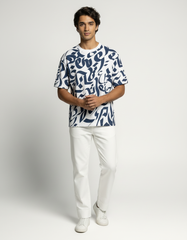 Artform Oversized Graphic T-Shirt – White & Navy [240 GSM]