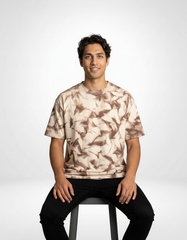 Crinkle-Dye Oversized T-Shirt– Beige & Brown [240 GSM]