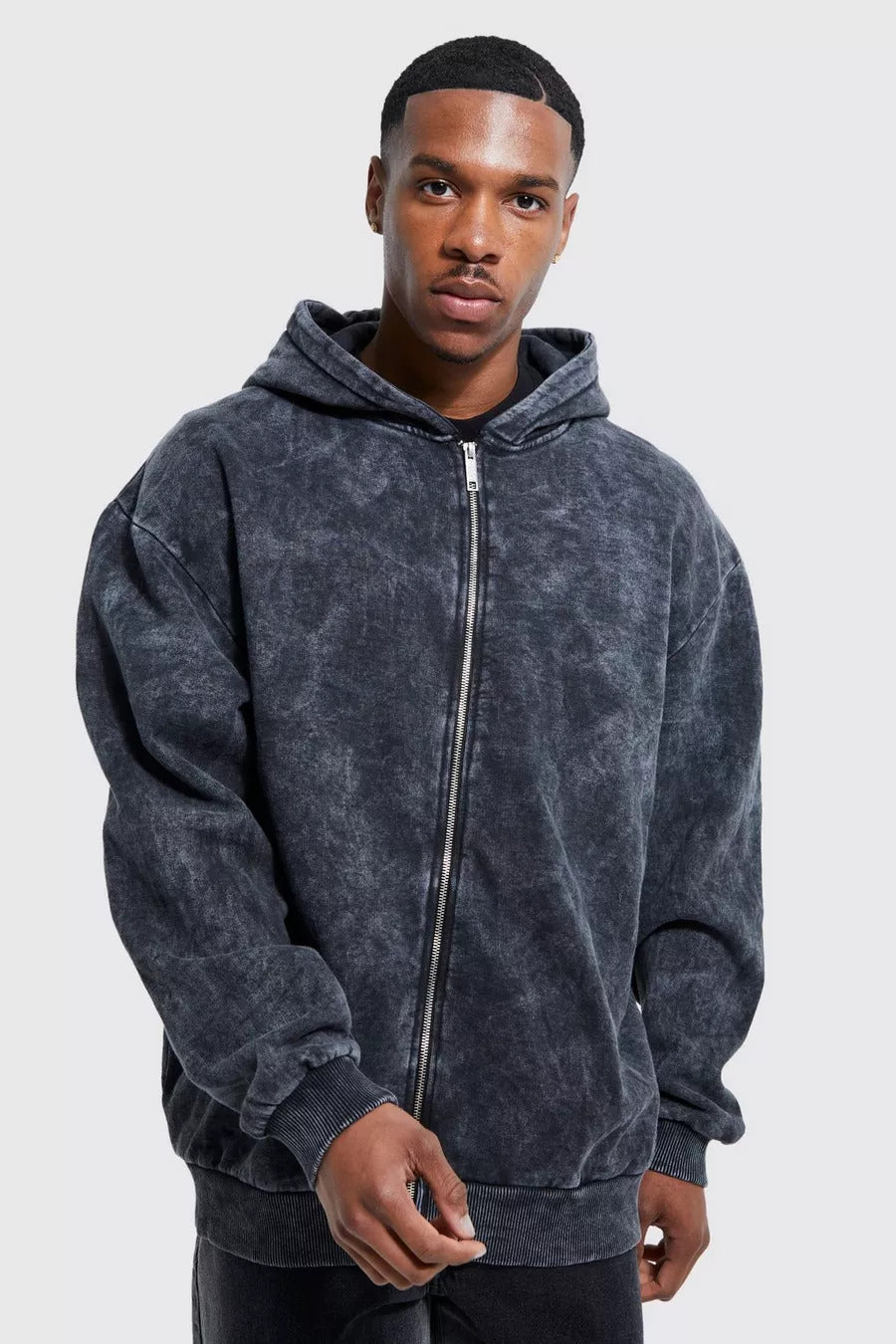 Acid Wash Full-Zip Hoodie – Midnight Blue