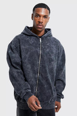 Acid Wash Full-Zip Hoodie – Midnight Blue