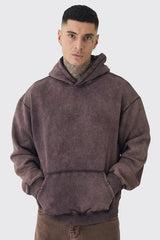 Rust Brown Acid-Wash Pullover Hoodie