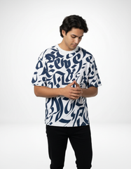 Artform Oversized Graphic T-Shirt – White & Navy [240 GSM]