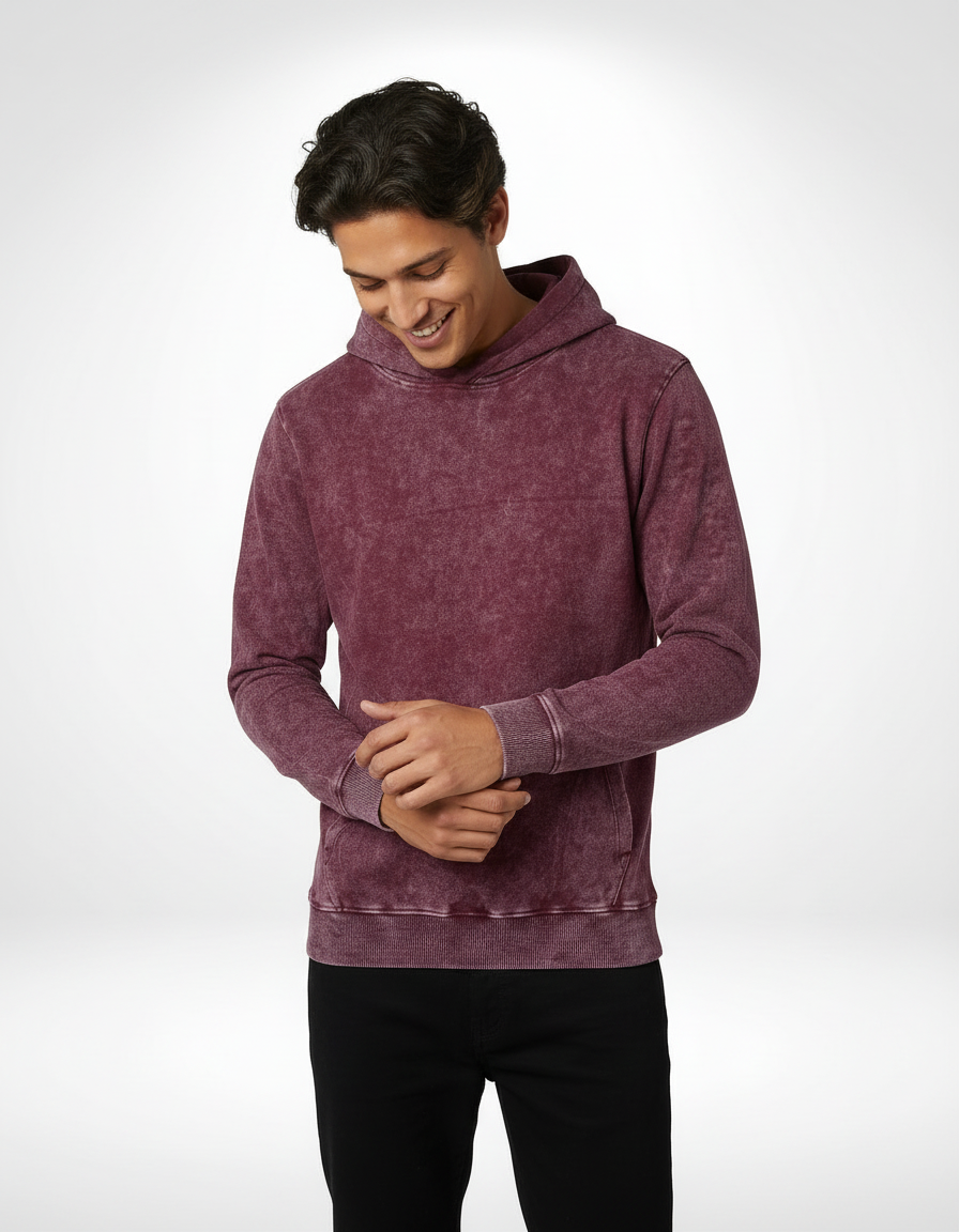 Vintage Acid Wash Hoodie – Maroon Mist [300 GSM]