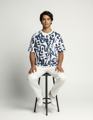 Artform Oversized Graphic T-Shirt – White & Navy [240 GSM]
