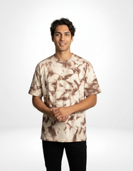 Crinkle-Dye Oversized T-Shirt– Beige & Brown [240 GSM]
